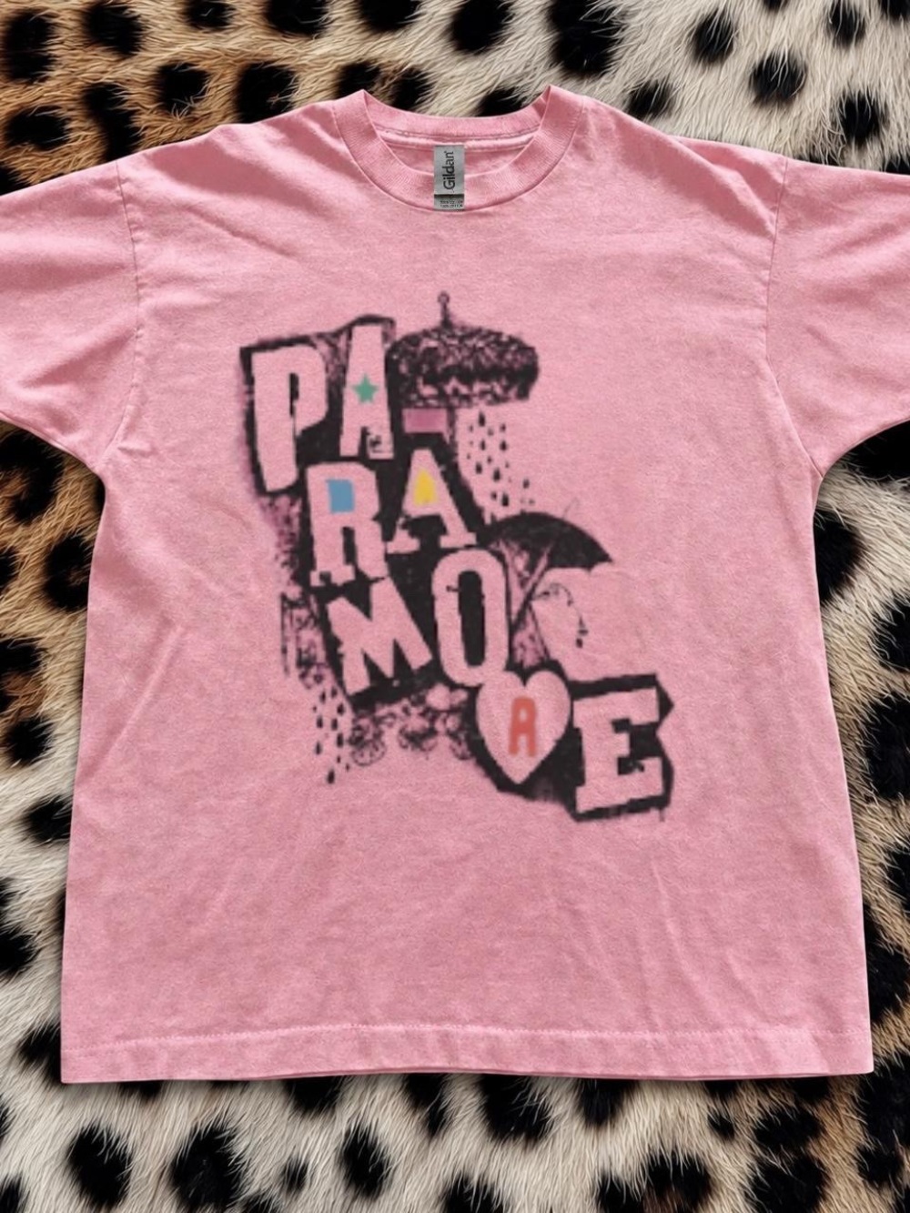Gildan Pink Short Sleeve Tee with Black Band Graphic